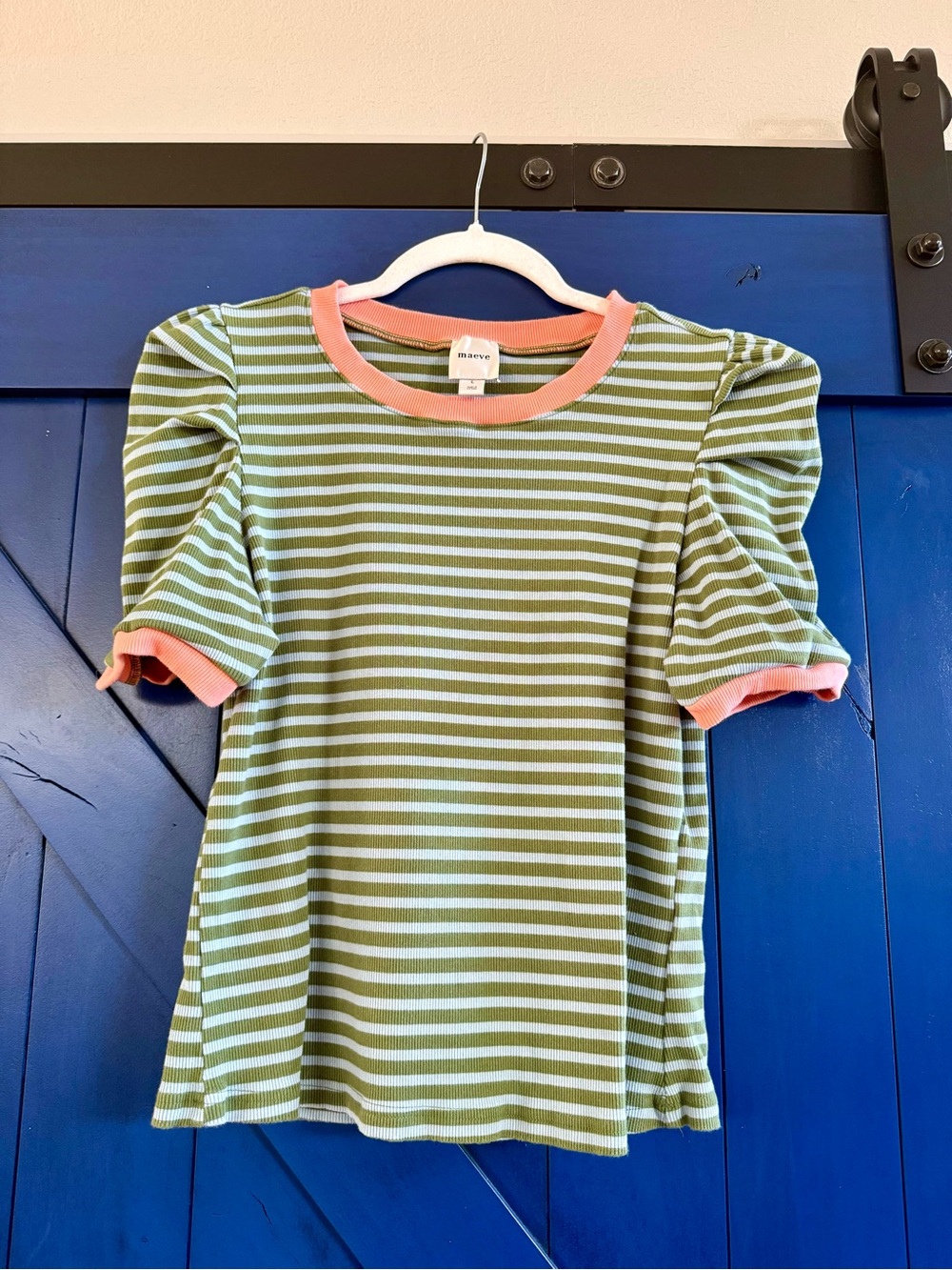 Maeve Green/Blue Puffed Sleeve Top, Large - Picture 2 of 6